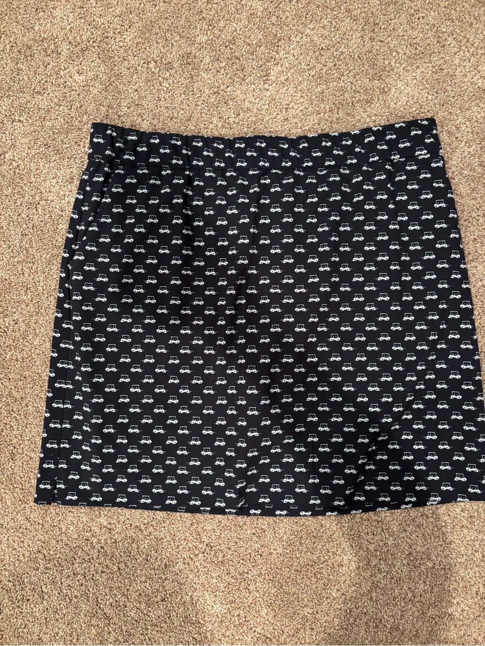 Black Printed Skort with White Car Pattern